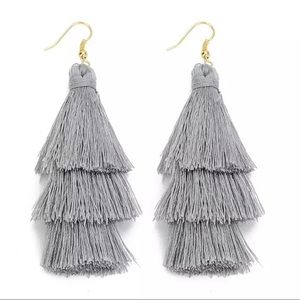 Restock 🎉 3 Tiered Gray & Gold Tassel Earrings